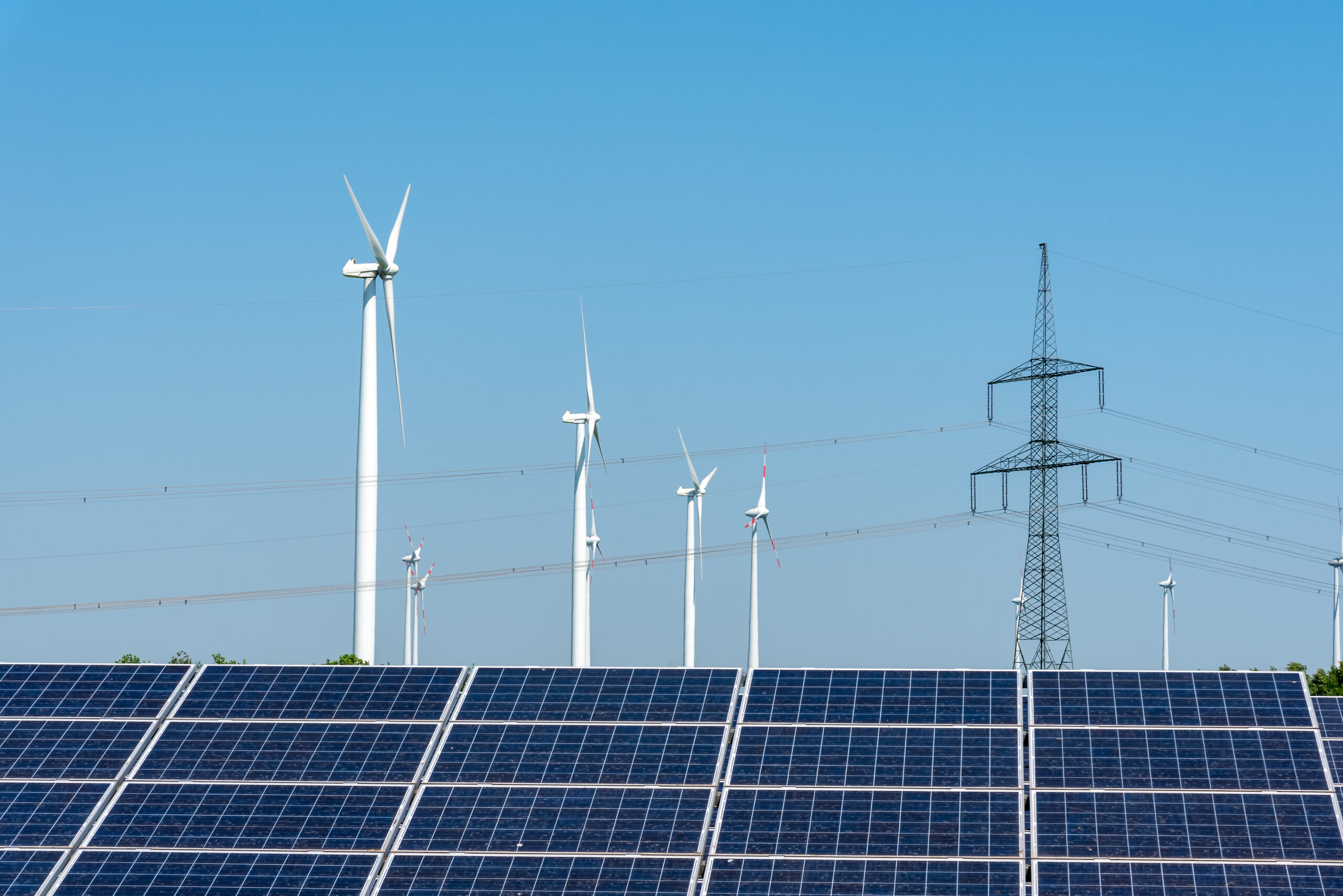 Electricity,Pylons,,Solar,Panels,And,Wind,Turbines,Seen,In,Germany